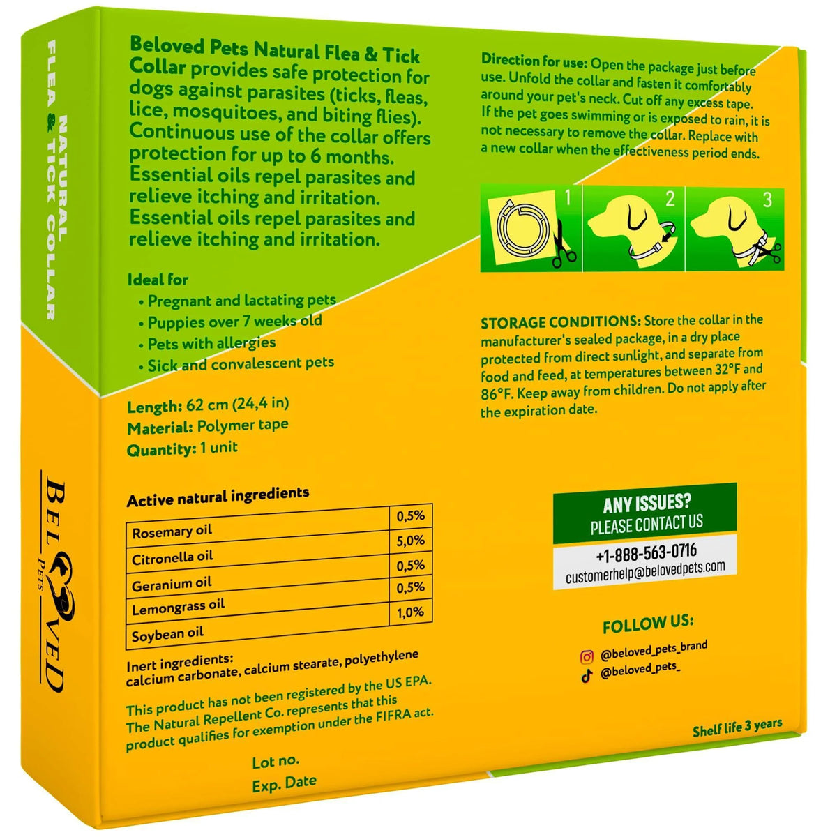 Flea & Tick Collar for Dogs 6-Month Protection Essential Oil Repellent 1 Pack