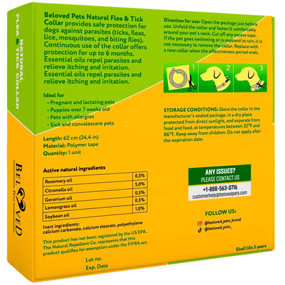 Flea & Tick Collar for Dogs 6-Month Protection Essential Oil Repellent 1 Pack
