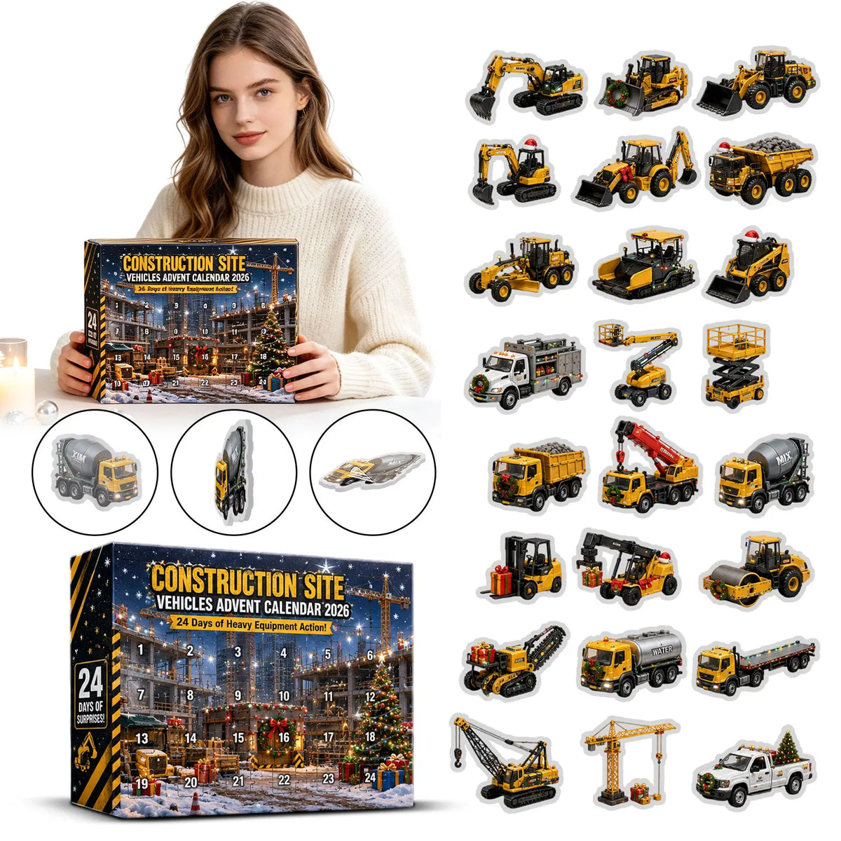 Construction Site Vehicles Advent Calendars 24 Days Christmas Countdown Desktop Ornament Festive Party Favor Gifts