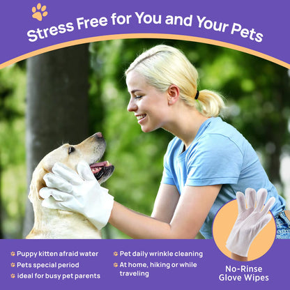 6Pcs Hypoallergenic Pet Cleaning Glove Wipes Private Label Biodegradable Pet Grooming Gloves Wet Wipes for Dogs and Cats