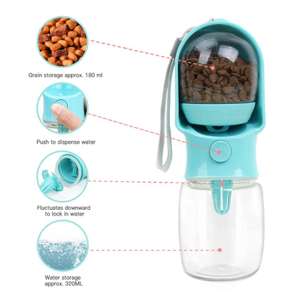 Portable Dog Drinking Water Bottle with Food Container Outdoor Puppy Pet Travel Walking Hiking Dog Water Bottle for Dogs