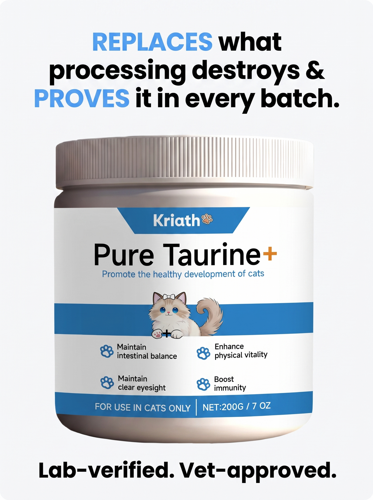 Kriath™ Pure Taurine for Cats & Kittens – Heart & Vision Support.